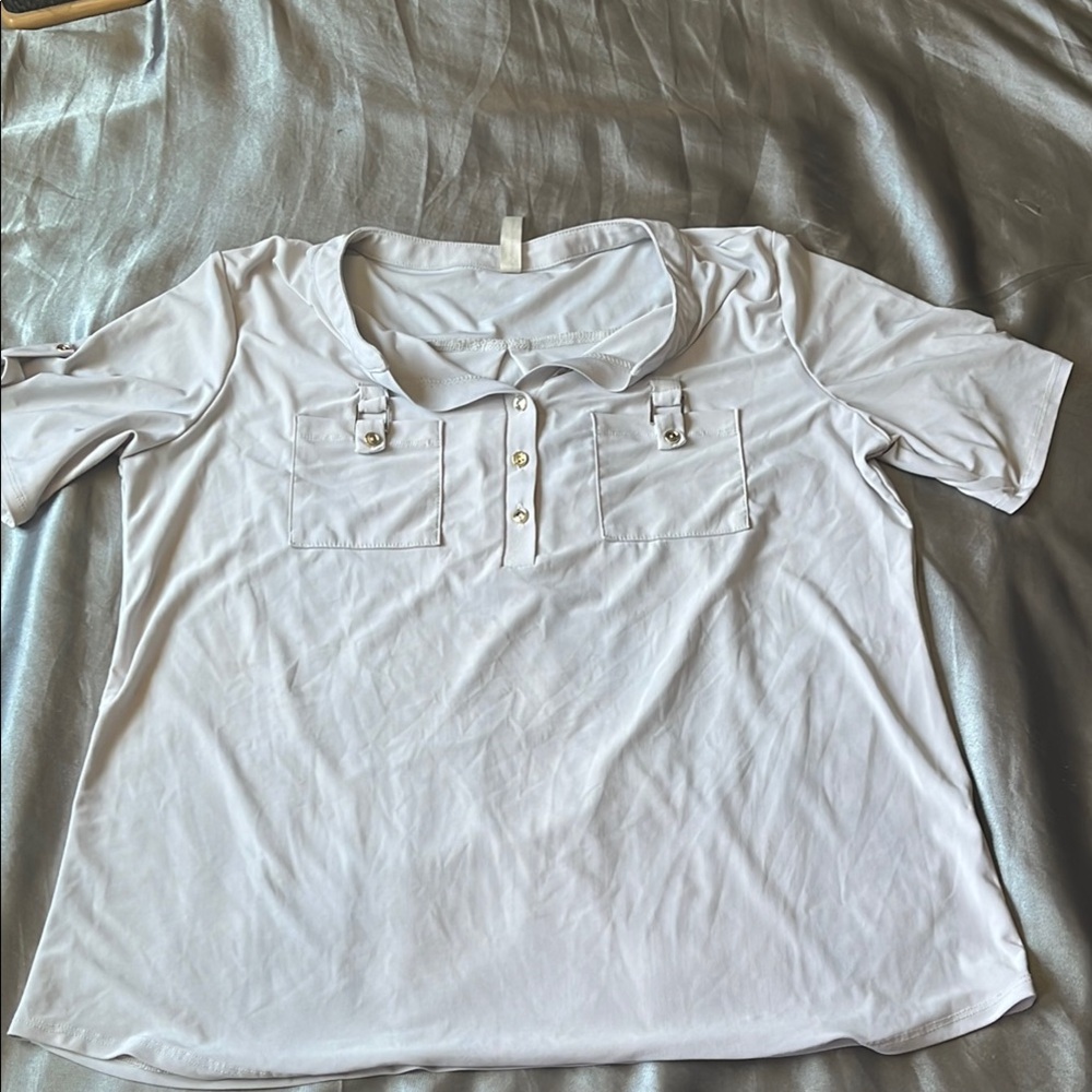 White Short Sleeve Top with Button Details